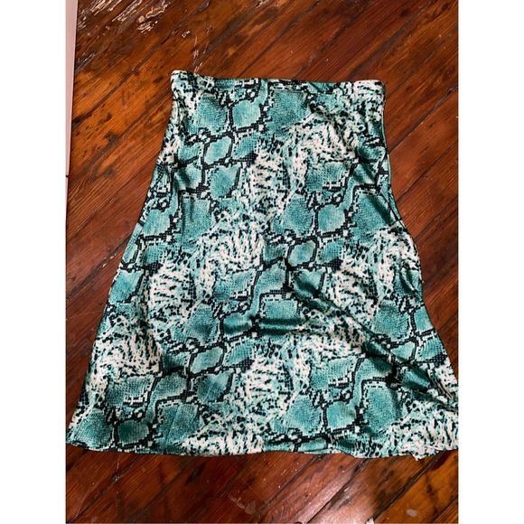 RACHEL ZOE Green Snake Print A-Line Midi Skirt Size Large - Picture 5 of 8